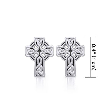Irish Celtic Cross Sterling Silver Post Earrings TER1751 - Jewelry